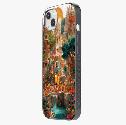 Sacred Sunlight Gods Glass Case photographed in natural light showing reflective finish and design depth.