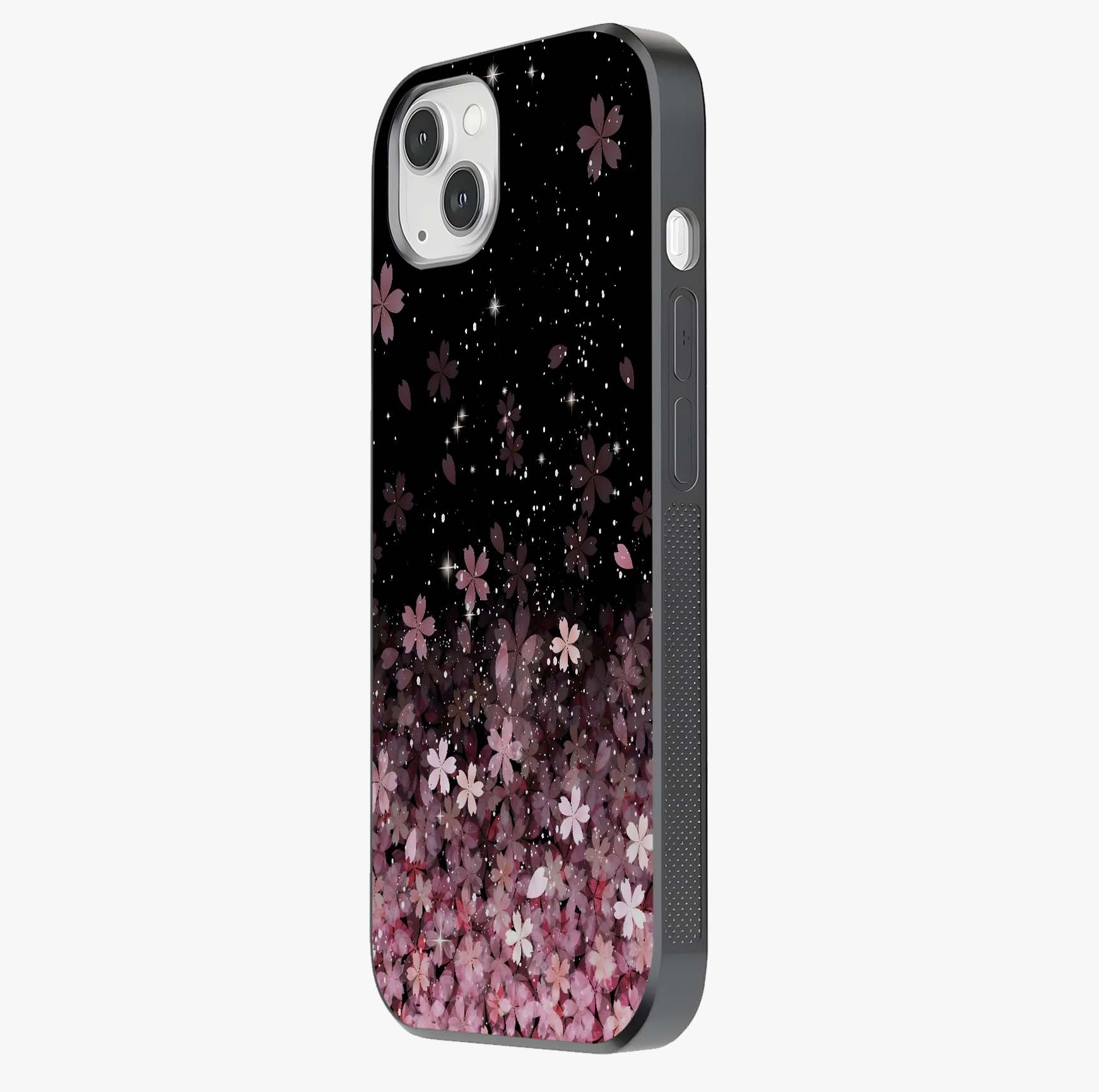 Small Starry Flowers Glass Case photographed in natural light showing reflective finish and design depth.