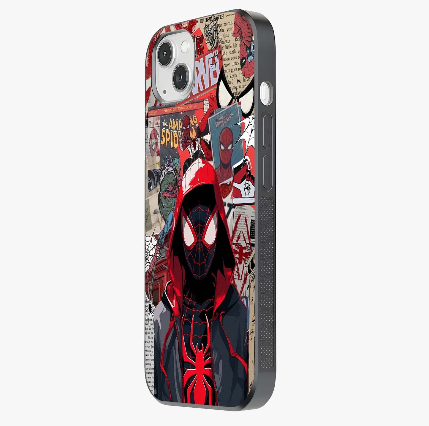 Spider Collage Street Glass Case photographed in natural light showing reflective finish and design depth.