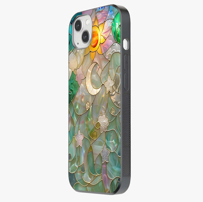 Stained Sunrise Glow Glass Case photographed in natural light showing reflective finish and design depth.