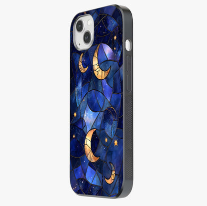 Starlit Sky Tapestry Glass Case photographed in natural light showing reflective finish and design depth.