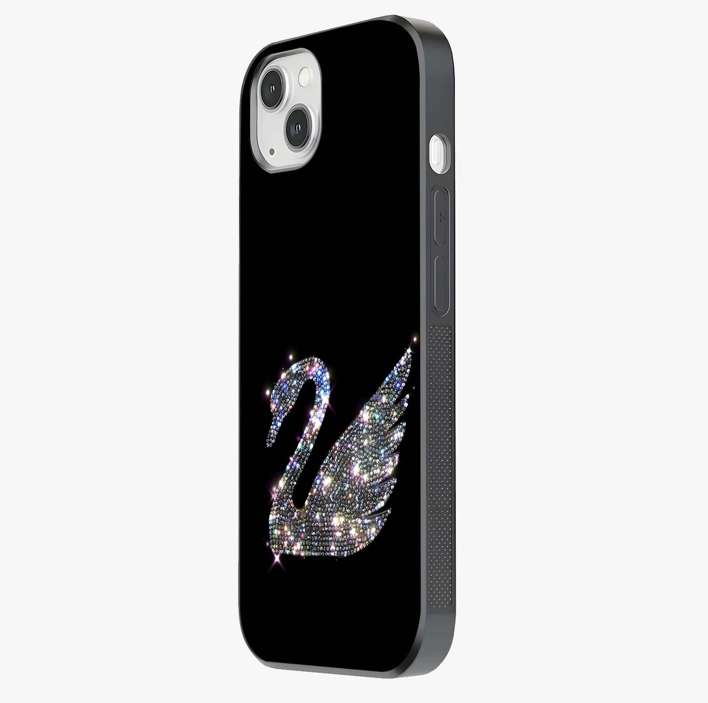Starlit Swan Grace Glass Case photographed in natural light showing reflective finish and design depth.