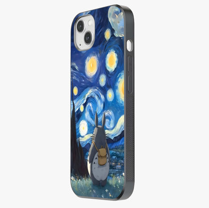 Totoro In Van Gogh Art Glass Case photographed in natural light showing reflective finish and design depth.