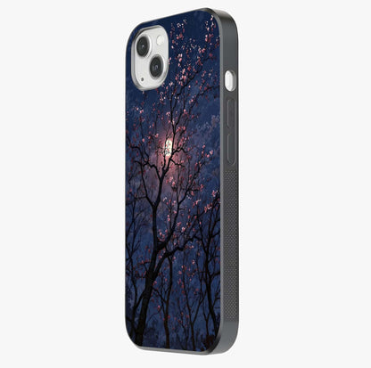 Twilight Sakura Serenade Glass Case photographed in natural light showing reflective finish and design depth.