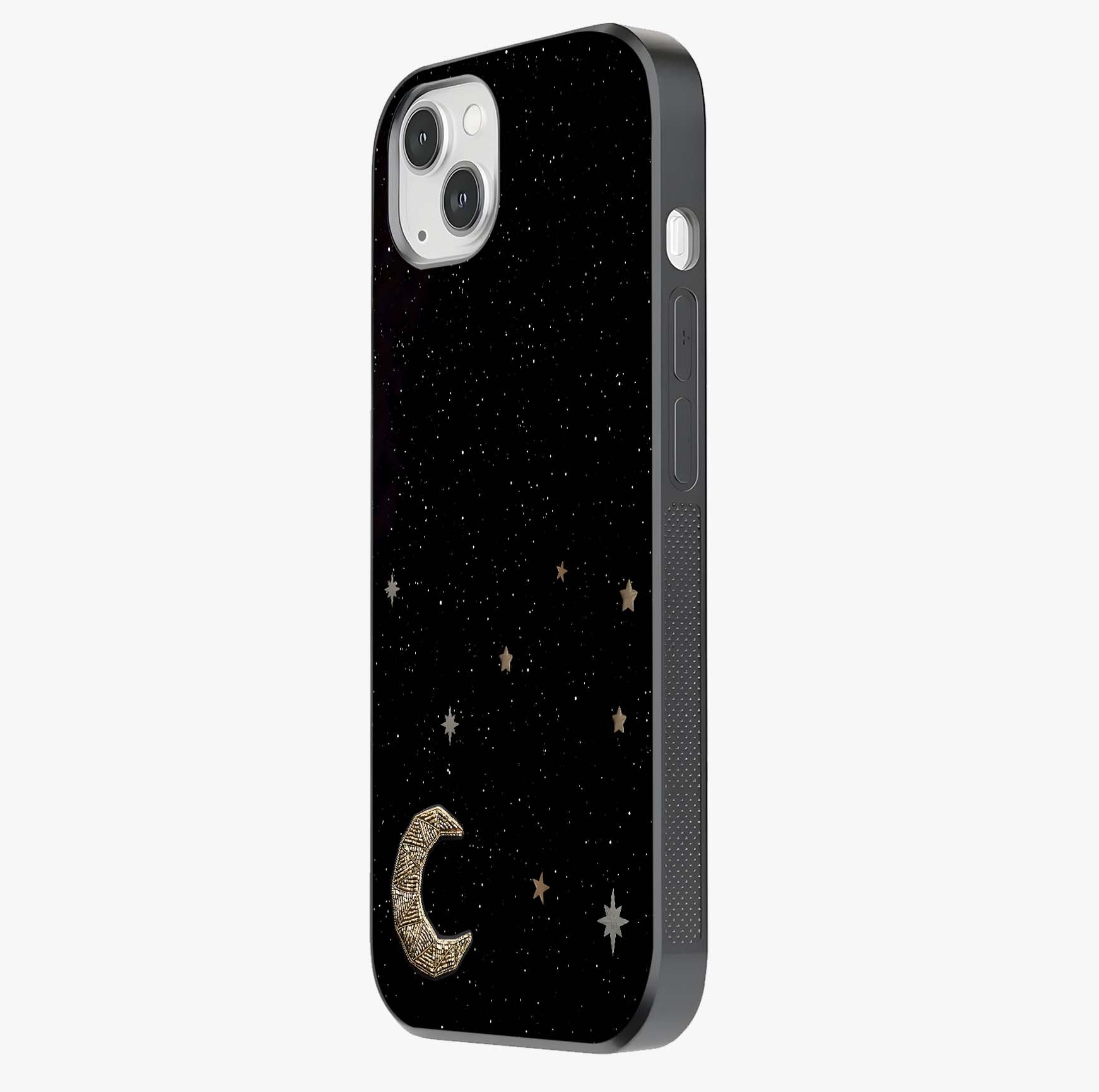 Twinkle Star With Half Moon Glass Case photographed in natural light showing reflective finish and design depth.