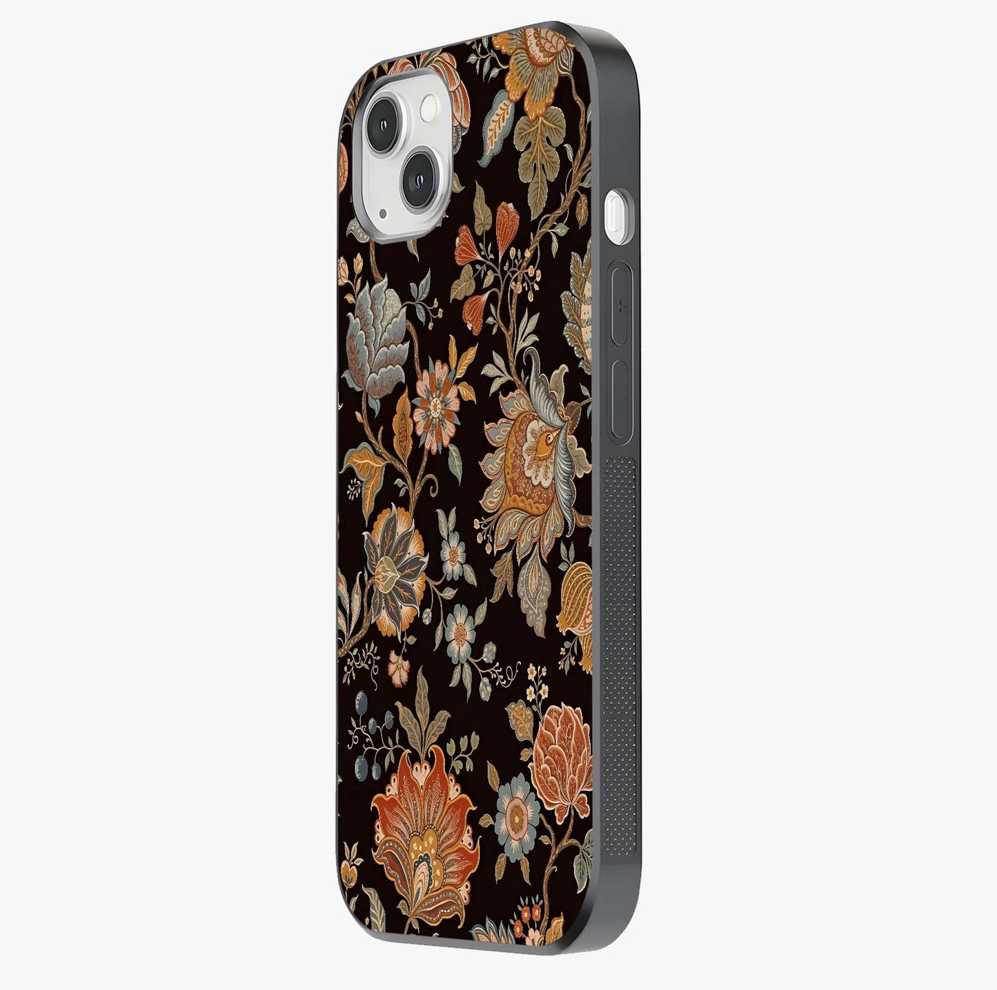Vintage Floral Dream Glass Case photographed in natural light showing reflective finish and design depth.