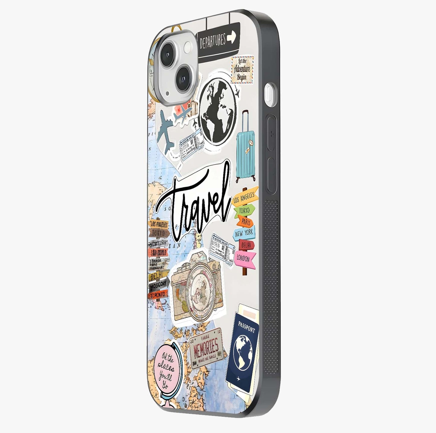 Wanderlust Journal Glass Case photographed in natural light showing reflective finish and design depth.