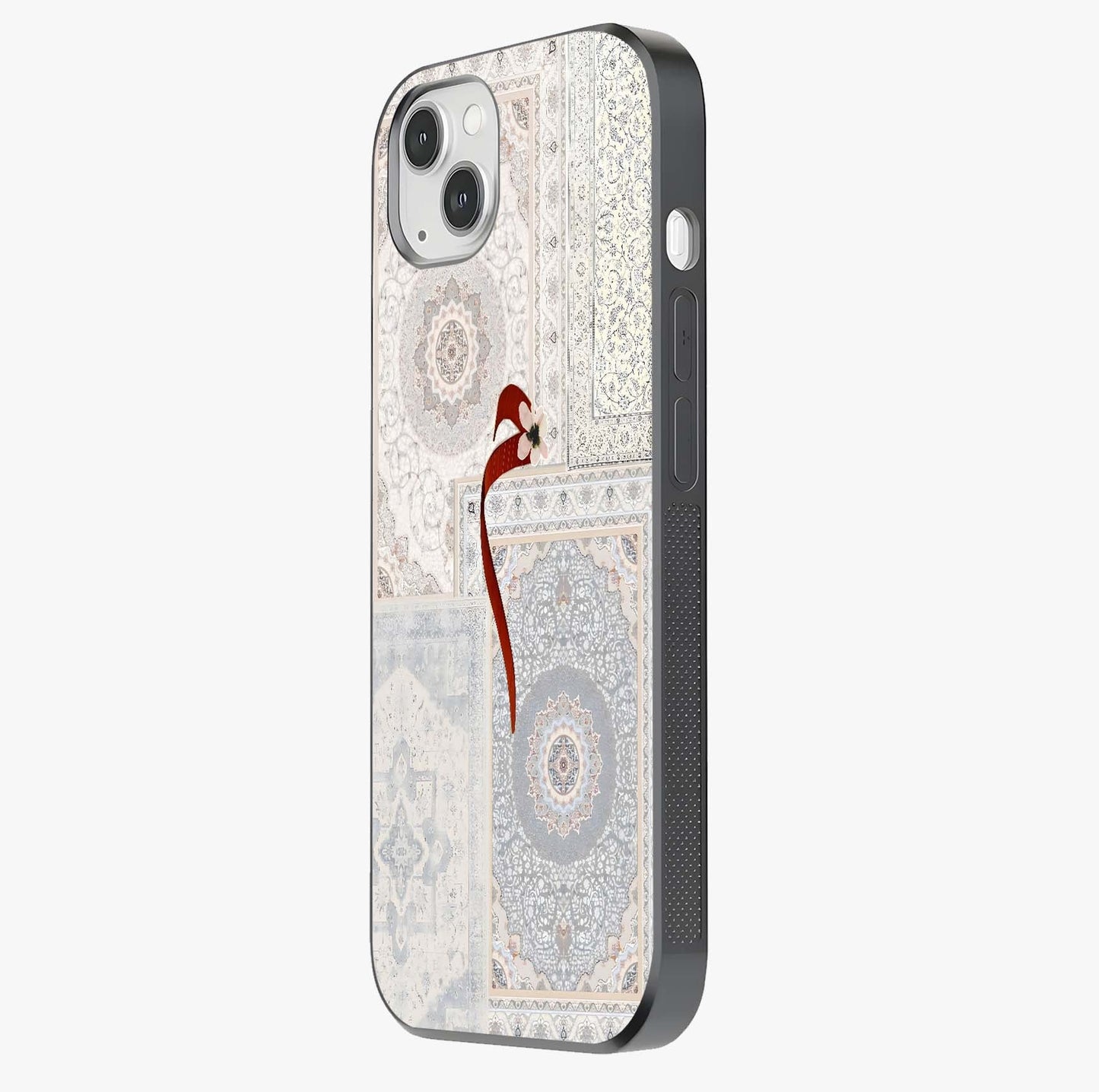 White Aesthetic Bow Glass Case photographed in natural light showing reflective finish and design depth.