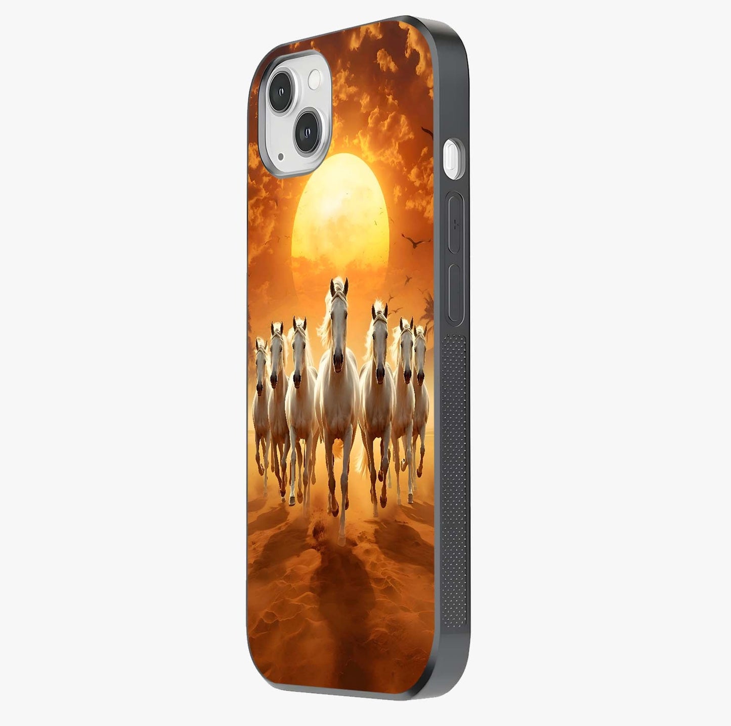 Wild Sunset Majesty Glass Case photographed in natural light showing reflective finish and design depth.