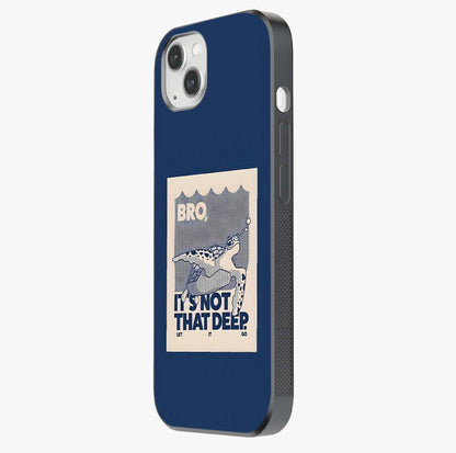 Worry Less Swim Glass Case photographed in natural light showing reflective finish and design depth.