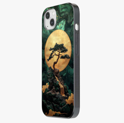 Zen Moon Rise Glass Case photographed in natural light showing reflective finish and design depth