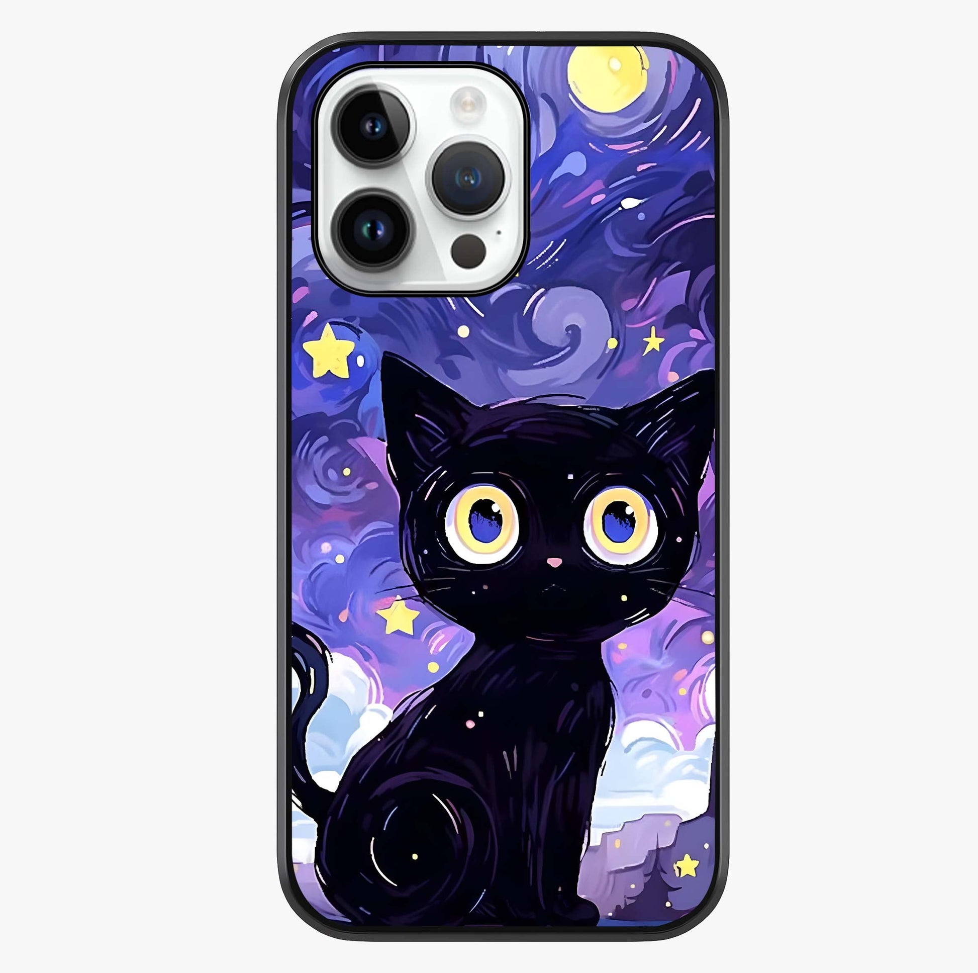 Abstract Cat Art Glass Case showing full back design in clean flat view with glossy glass finish.