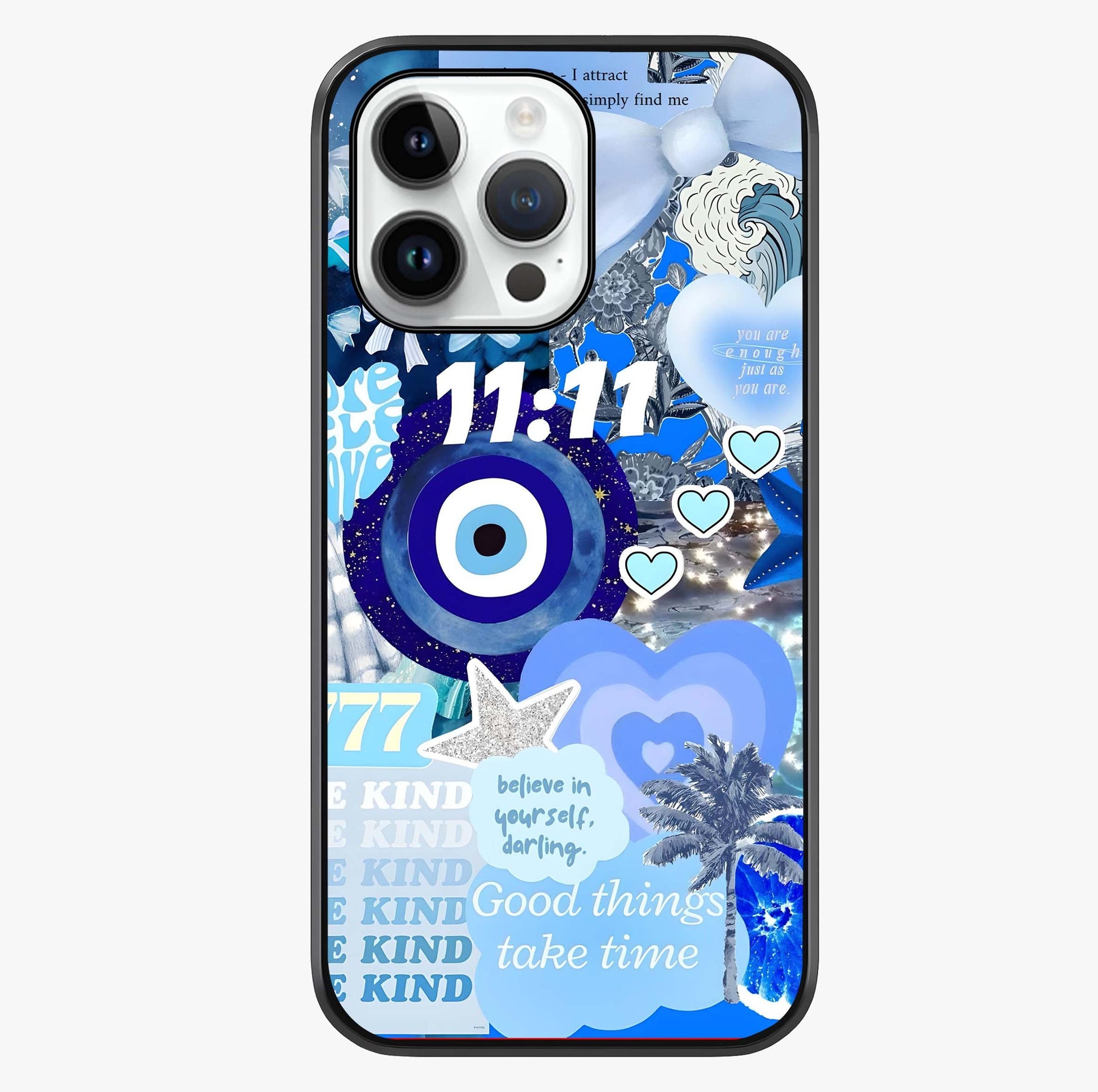 Aesthetic Be Kind Eye Glass Case showing full back design in clean flat view with glossy glass finish.