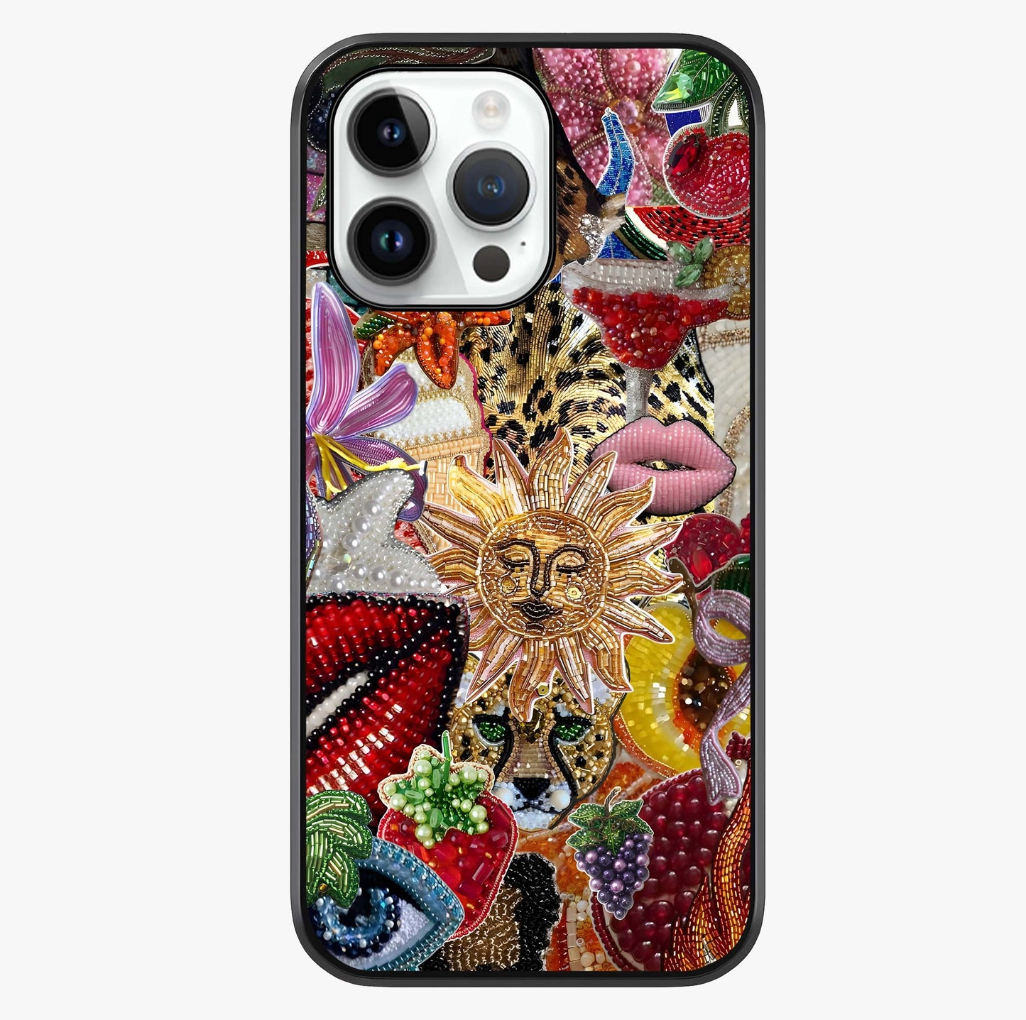 Beaded Fashion Jungle Glass Case showing full back design in clean flat view with glossy glass finish.