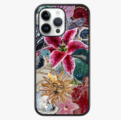 Beaded Garden Fantasy Glass Case showing full back design in clean flat view with glossy glass finish.