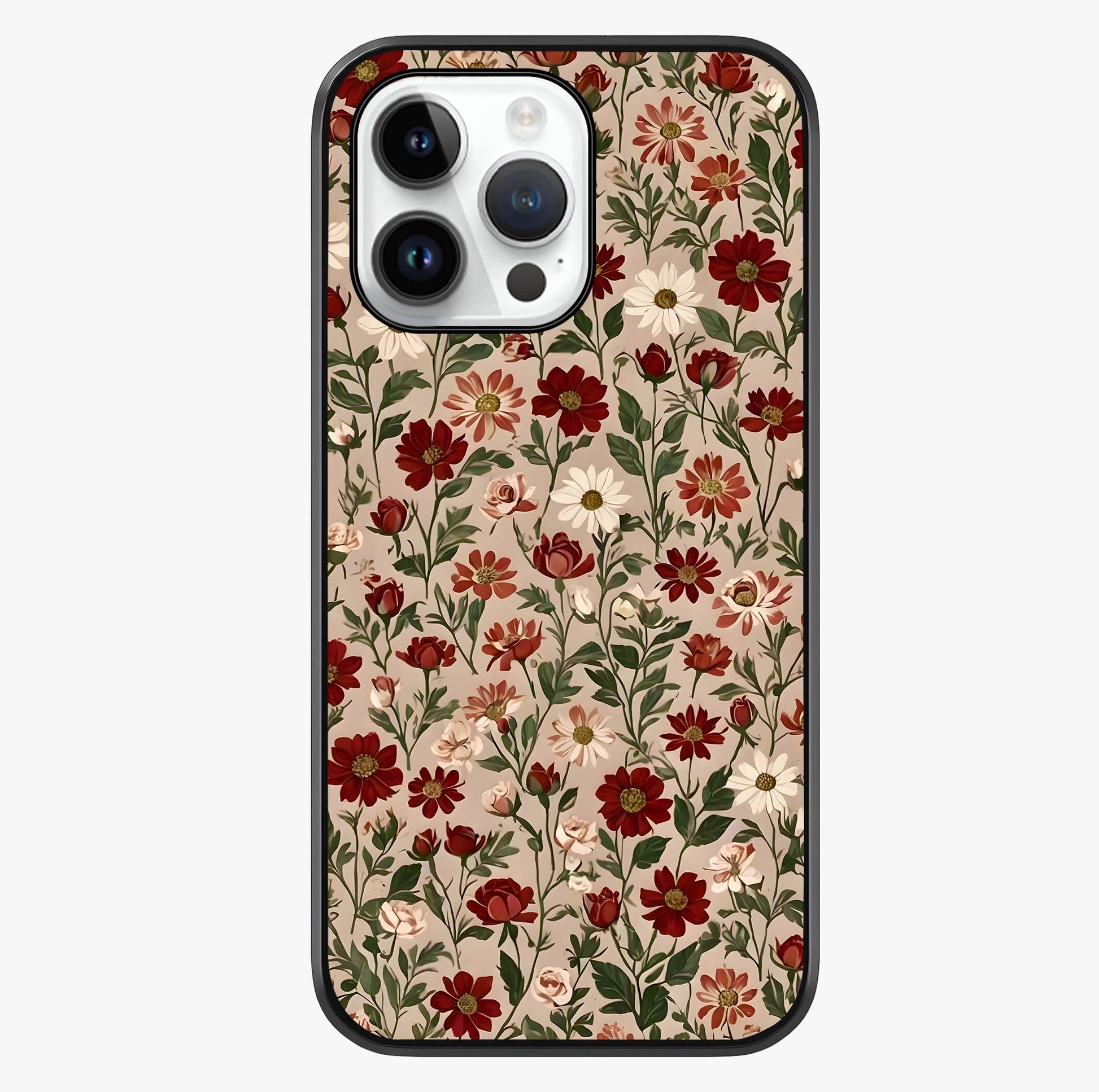 Biege Flower With Leaf Glass Case showing full back design in clean flat view with glossy glass finish.