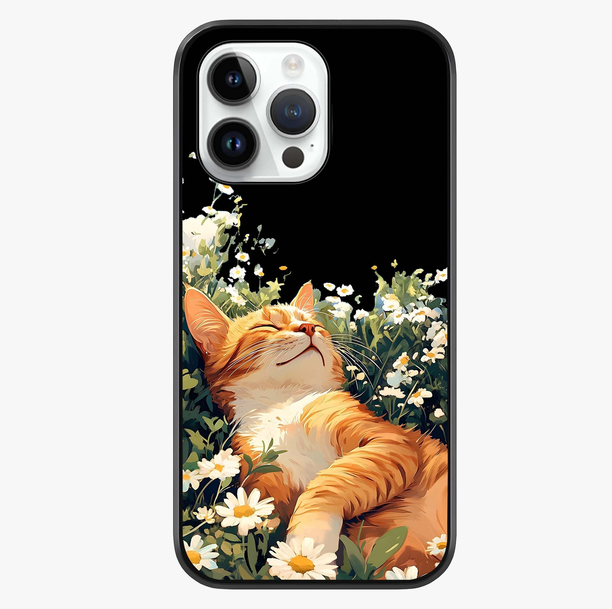 lissful Bloom Cat Glass Case showing full back design in clean flat view with glossy glass finish.