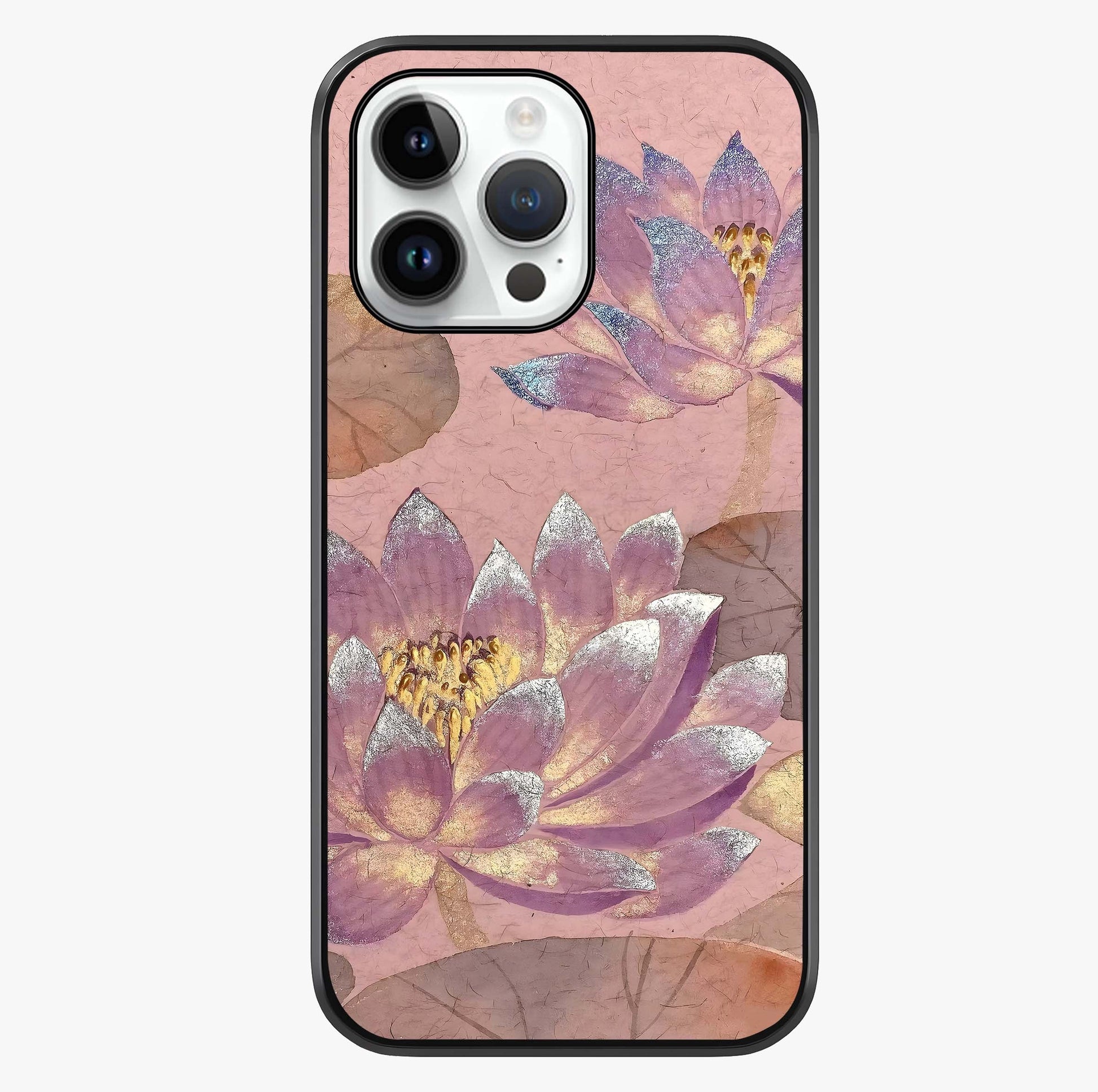 Blossom Mist Lotus Glass Case showing full back design in clean flat view with glossy glass finish.