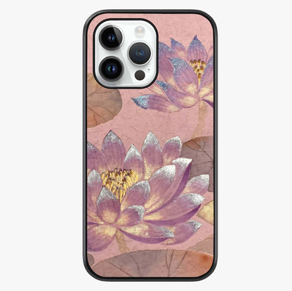 Blossom Mist Lotus Glass Case showing full back design in clean flat view with glossy glass finish.