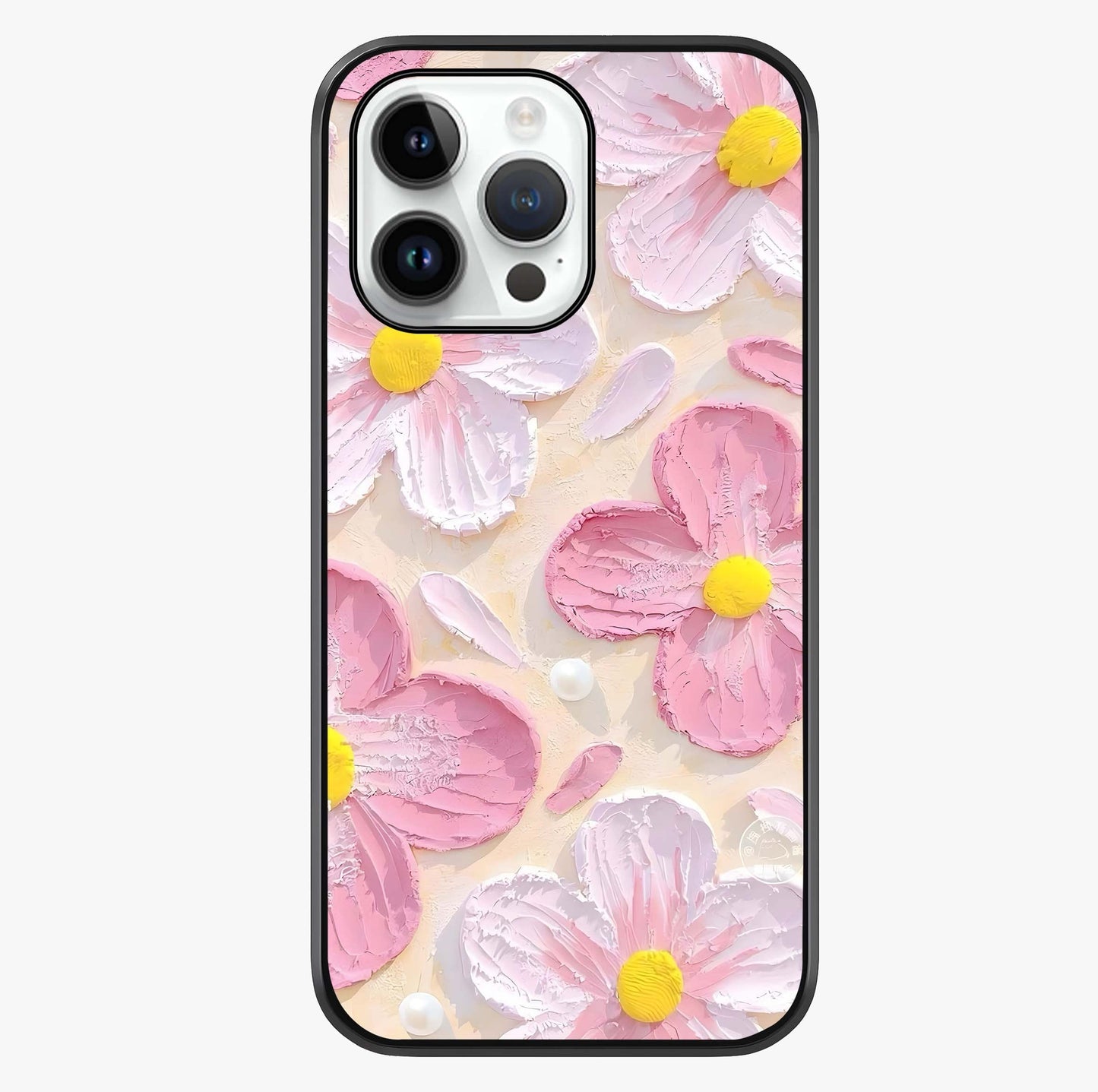 Blush Bloom Texture Glass Case showing full back design in clean flat view with glossy glass finish.