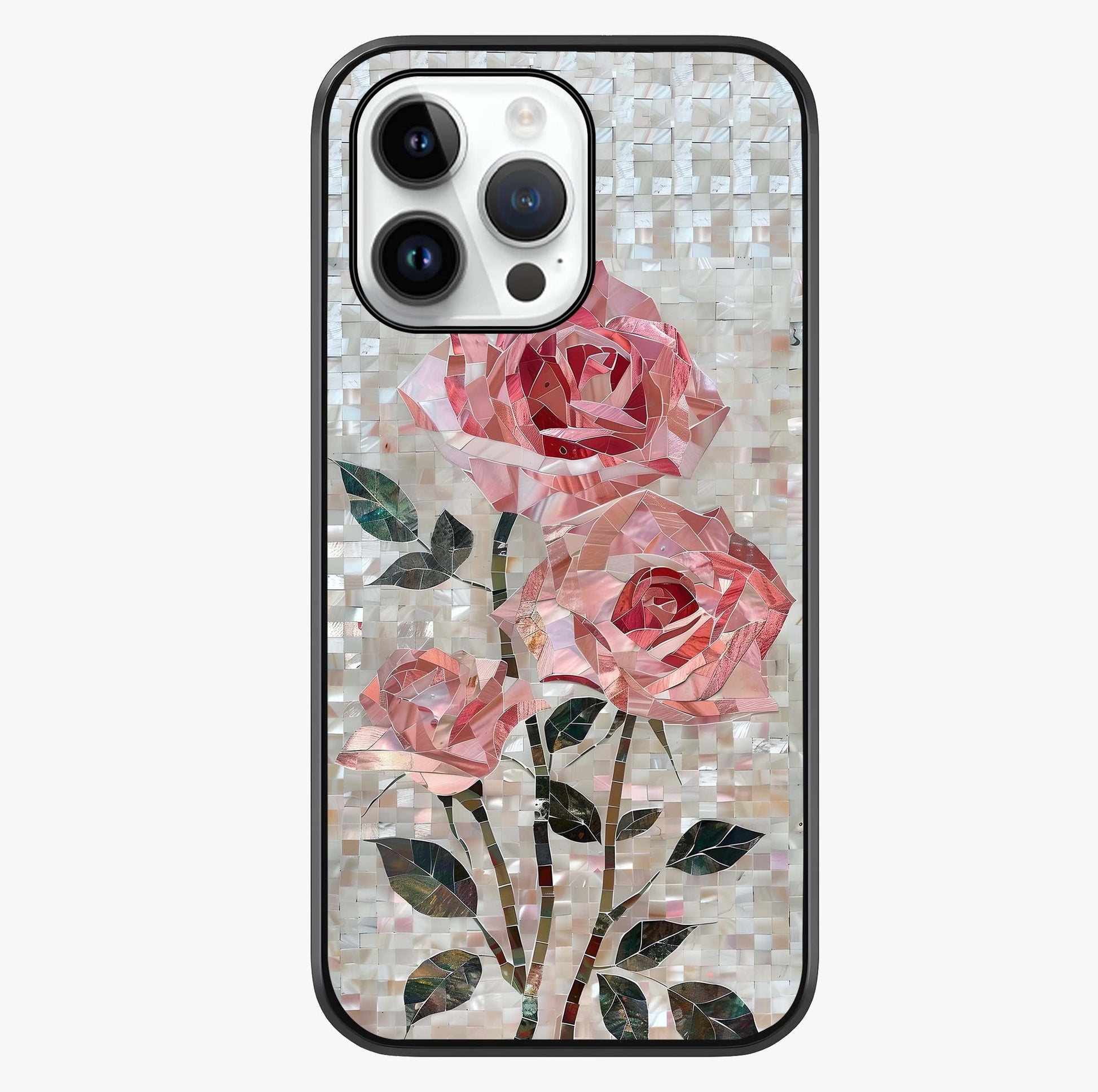 Blush Mosaic Bloom Glass Case showing full back design in clean flat view with glossy glass finish.
