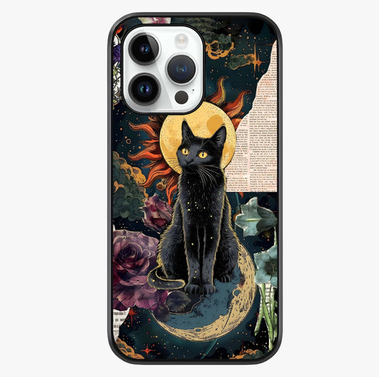 Celestial Black Cat Glass Case showing full back design in clean flat view with glossy glass finish.
