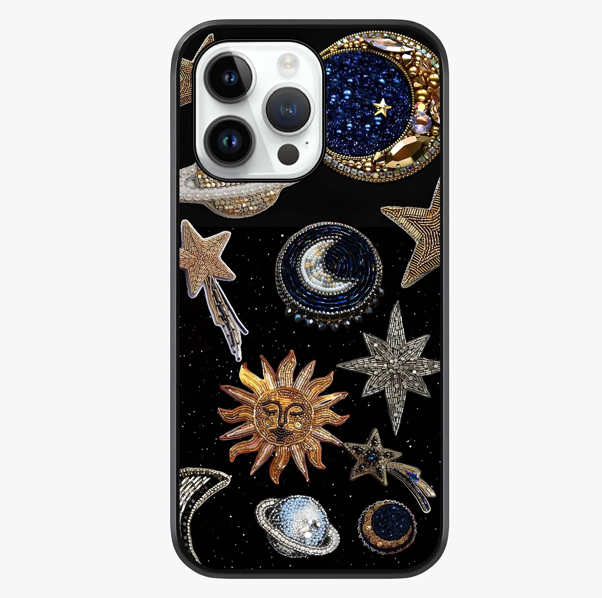 Celestial Gem Constellations Glass Case showing full back design in clean flat view with glossy glass finish.