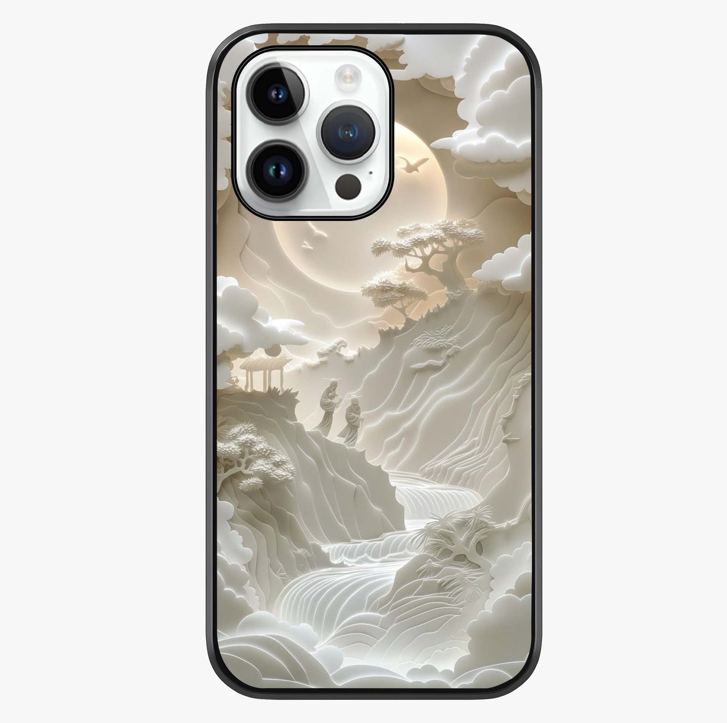 Celestial Origami Glass Case showing full back design in clean flat view with glossy glass finish.
