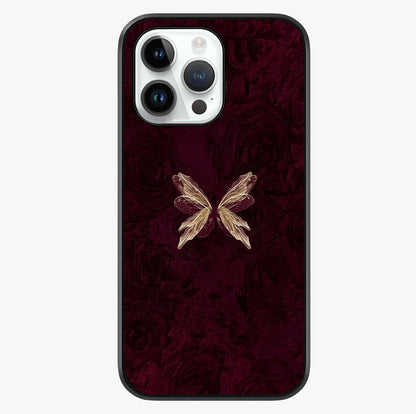 Crimson Fade Butterfly Glass Case showing full back design in clean flat view with glossy glass finish.