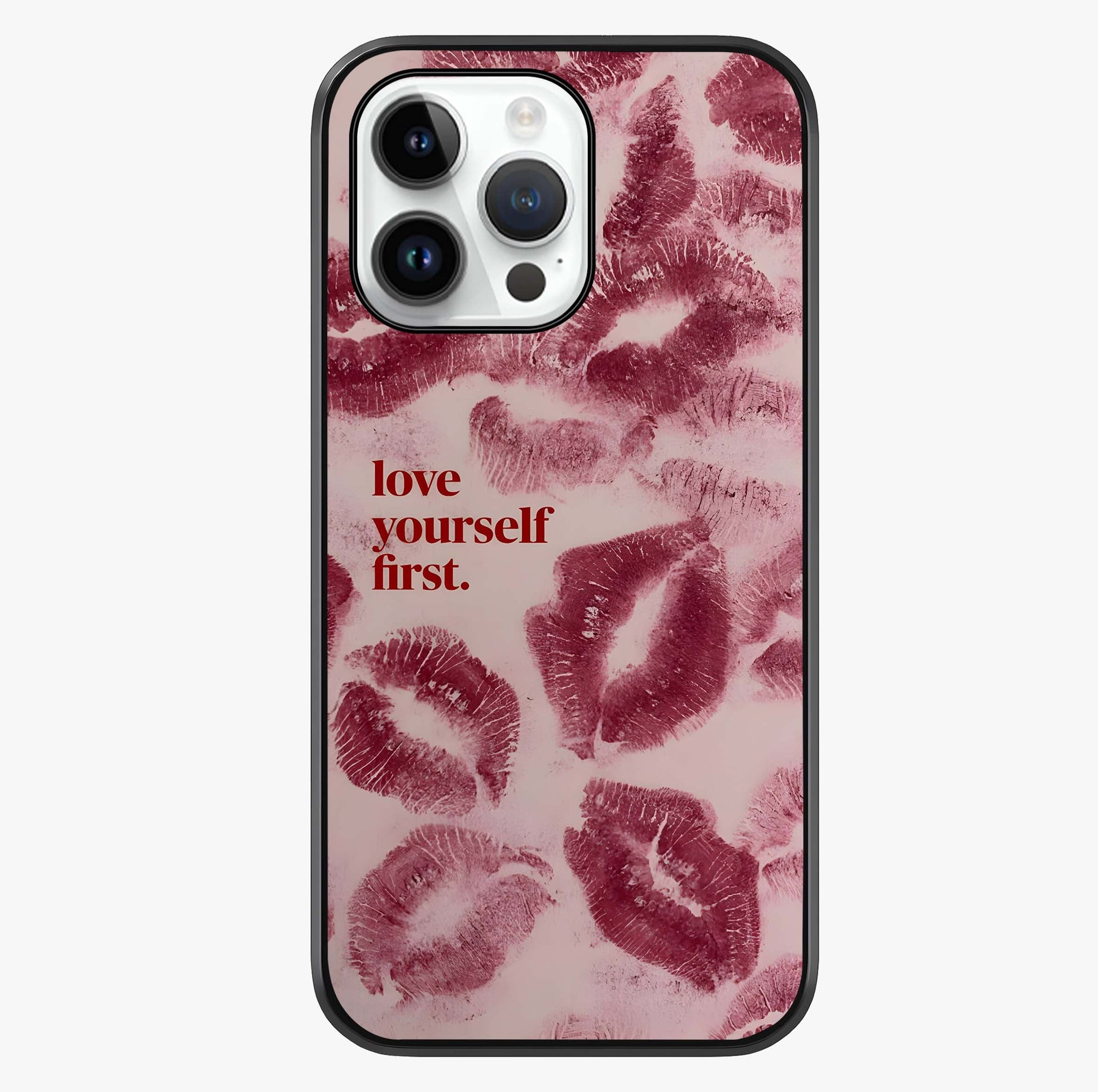 Crimson Kiss Love Glass Case showing full back design in clean flat view with glossy glass finish.