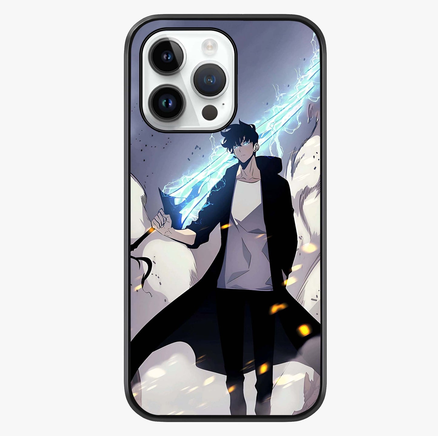 Dark Lightning Anime Warrior Glass Case showing full back design in clean flat view with glossy glass finish.