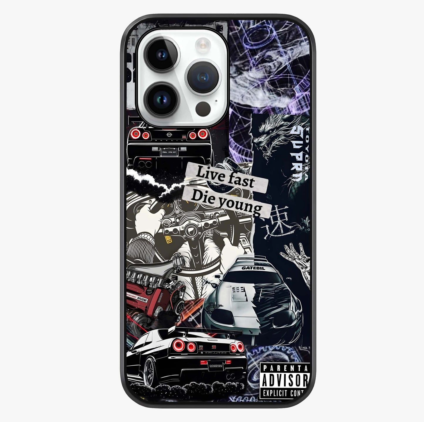Die Young Glass Case showing full back design in clean flat view with glossy glass finish.