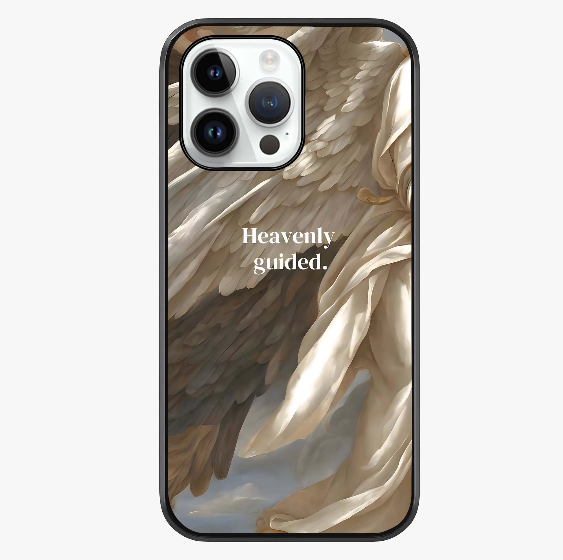 Divine Winged Grace Glass Case showing full back design in clean flat view with glossy glass finish.