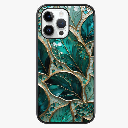 Emerald Leaf Glass Glass Case showing full back design in clean flat view with glossy glass finish.