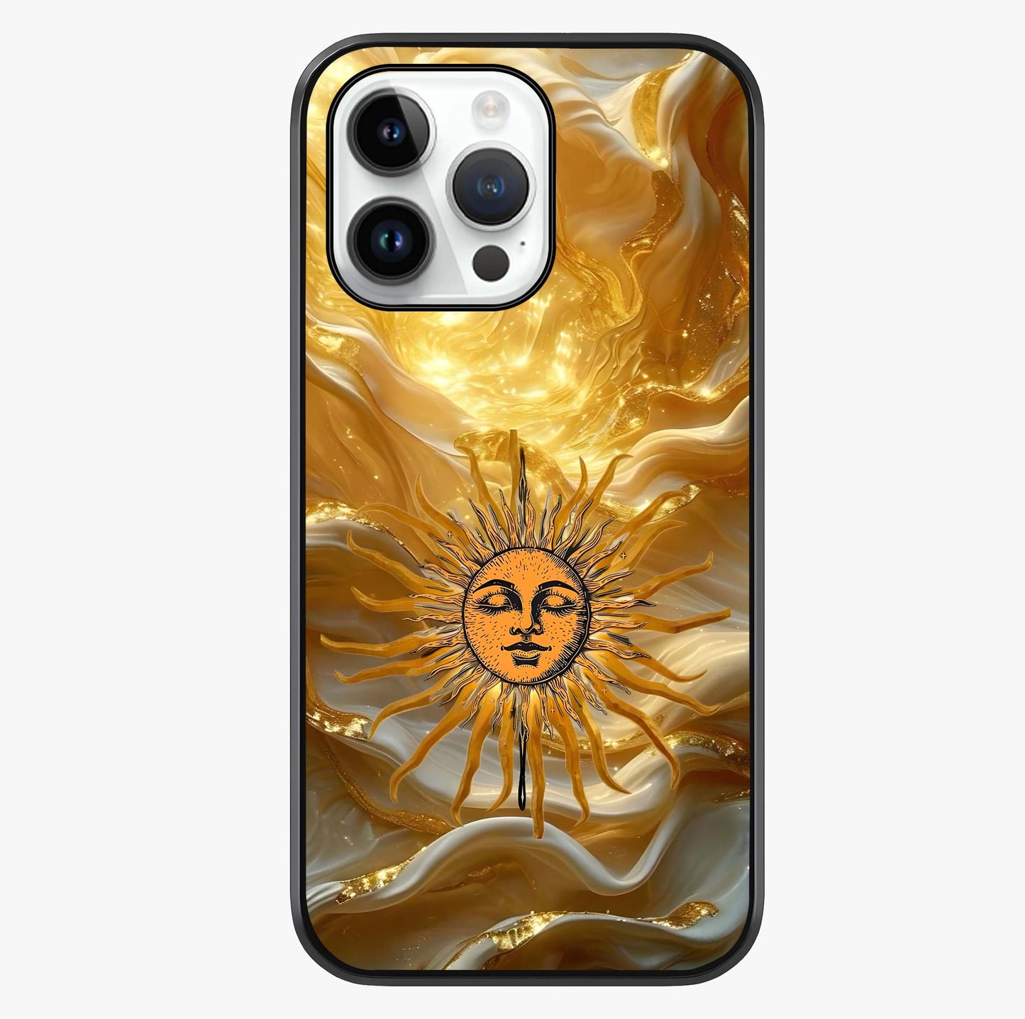 Eternal Golden Glow Glass Case showing full back design in clean flat view with glossy glass finish.
