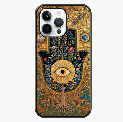 Ethereal Evil Eye Glass Case showing full back design in clean flat view with glossy glass finish.