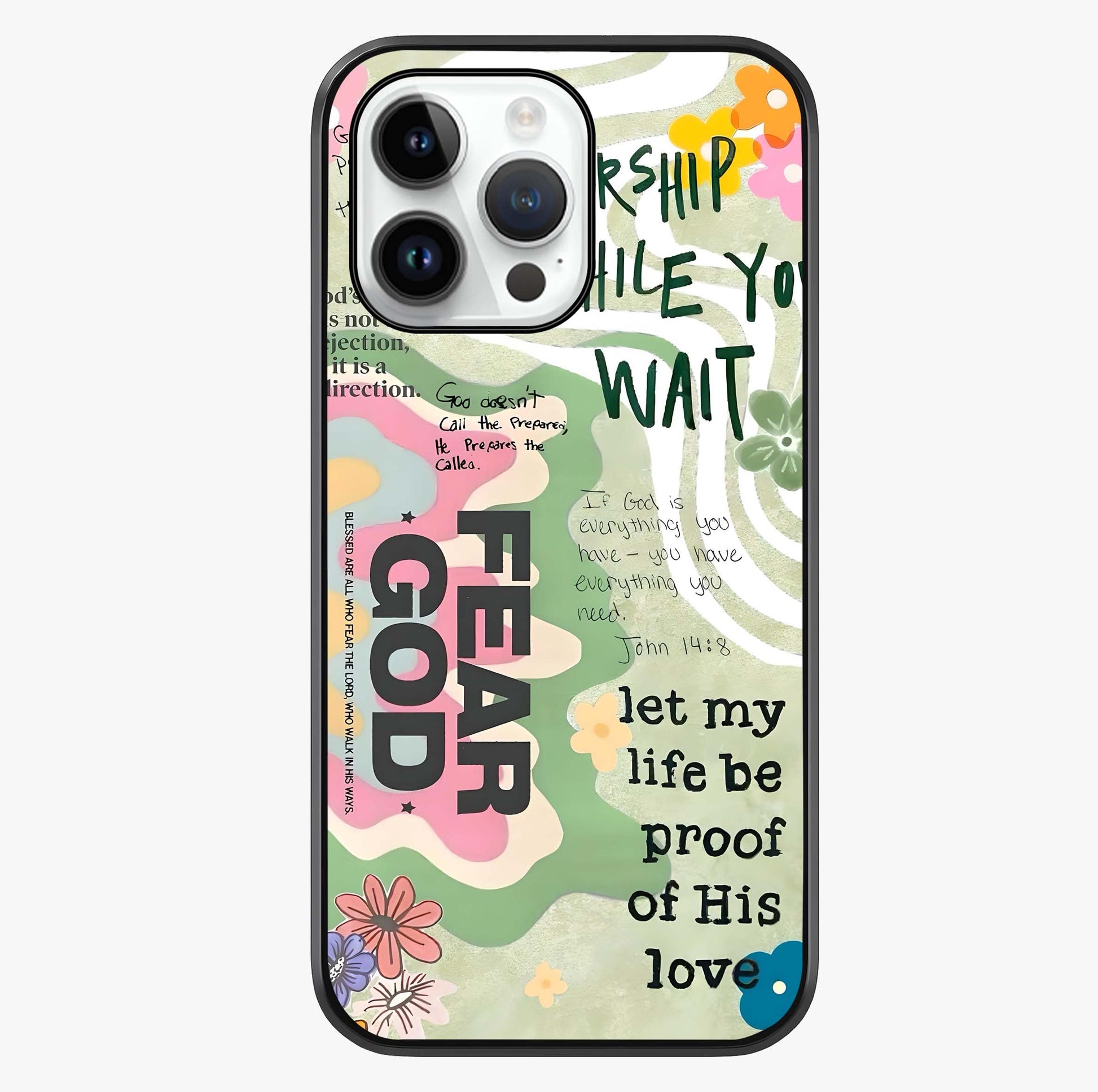 Faith Over Fear Glass Case showing full back design in clean flat view with glossy glass finish.