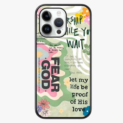 Faith Over Fear Glass Case showing full back design in clean flat view with glossy glass finish.