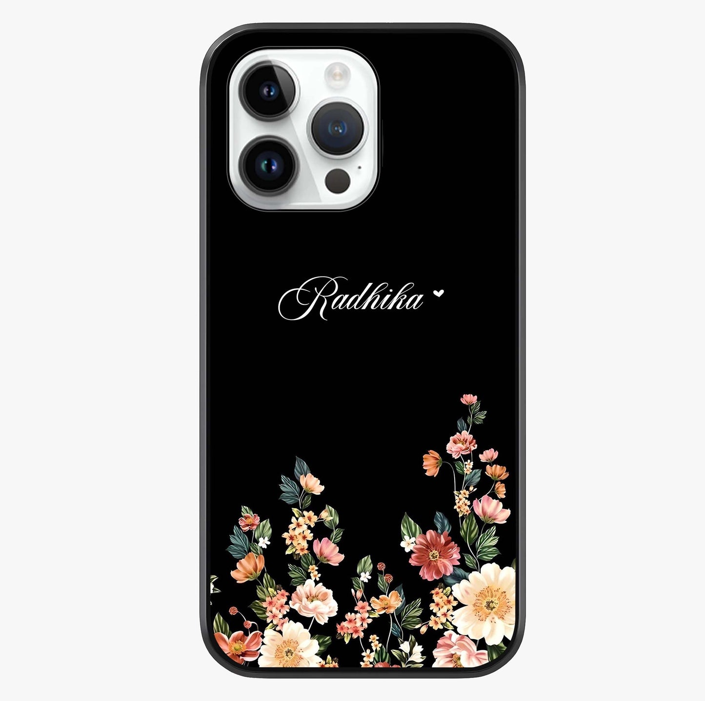Floral Design With A Custom Personalized Name Glass Case showing full back design in clean flat view with glossy glass finish.