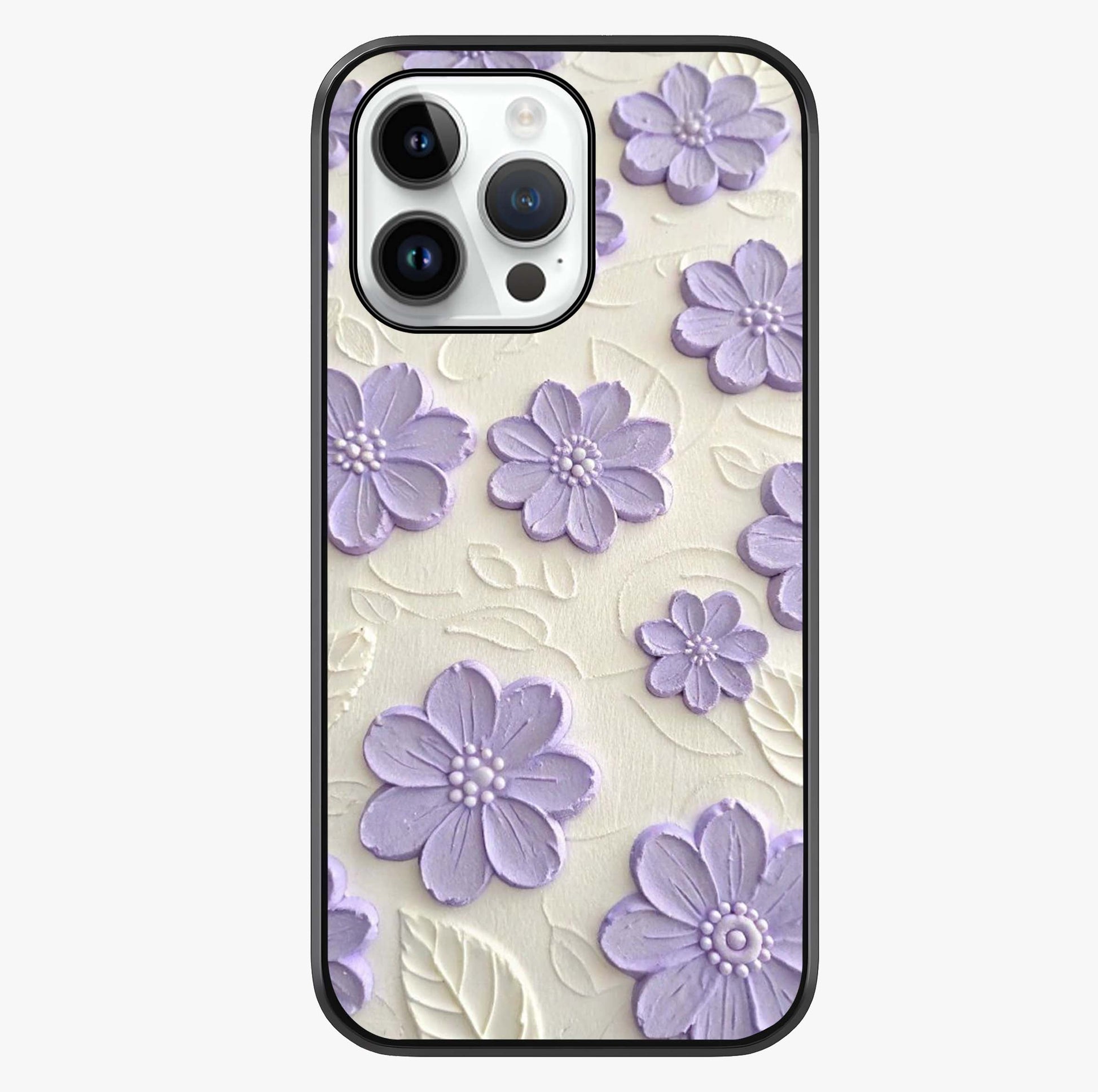 Floral Wall Art With Purple Flowers Glass Case showing full back design in clean flat view with glossy glass finish.