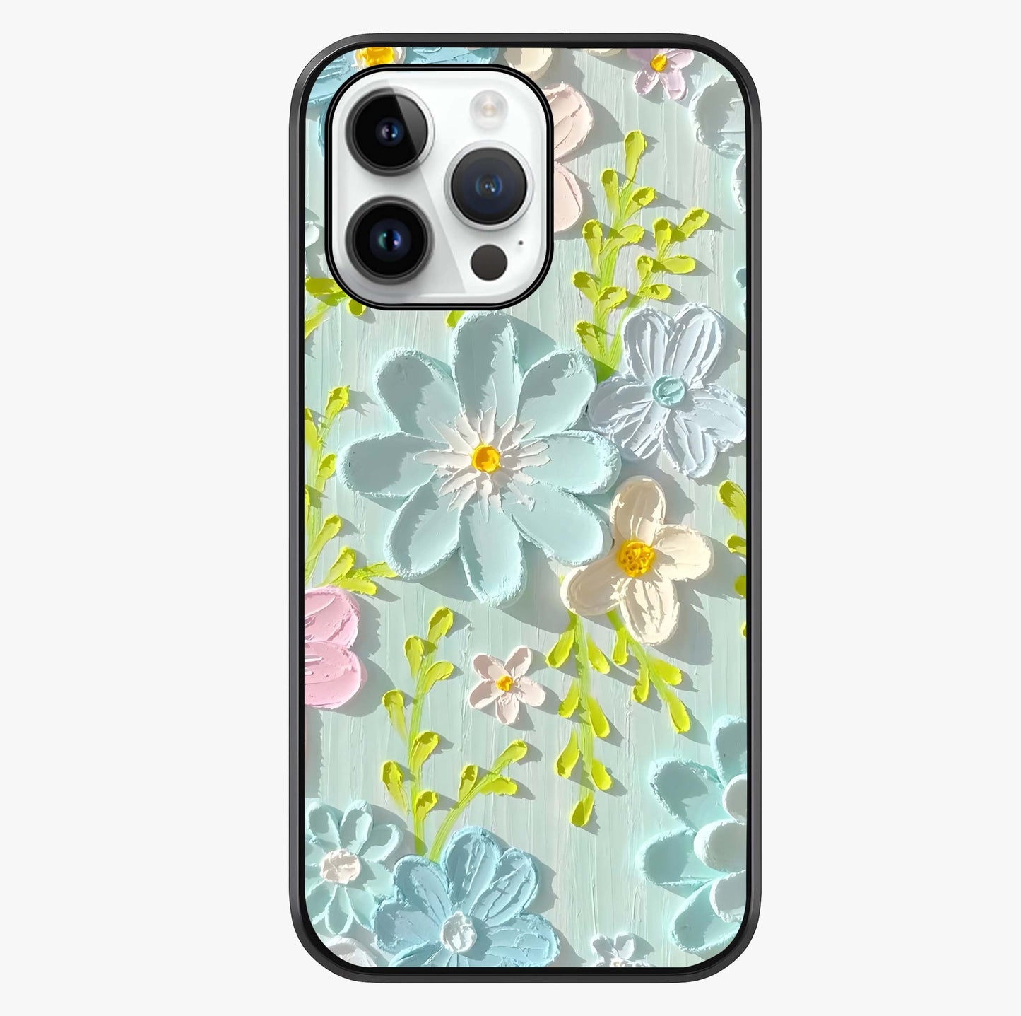 Frosted Petal Garden Glass Case showing full back design in clean flat view with glossy glass finish.