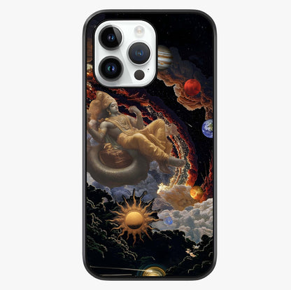 Galactic Divine God Glass Case showing full back design in clean flat view with glossy glass finish.