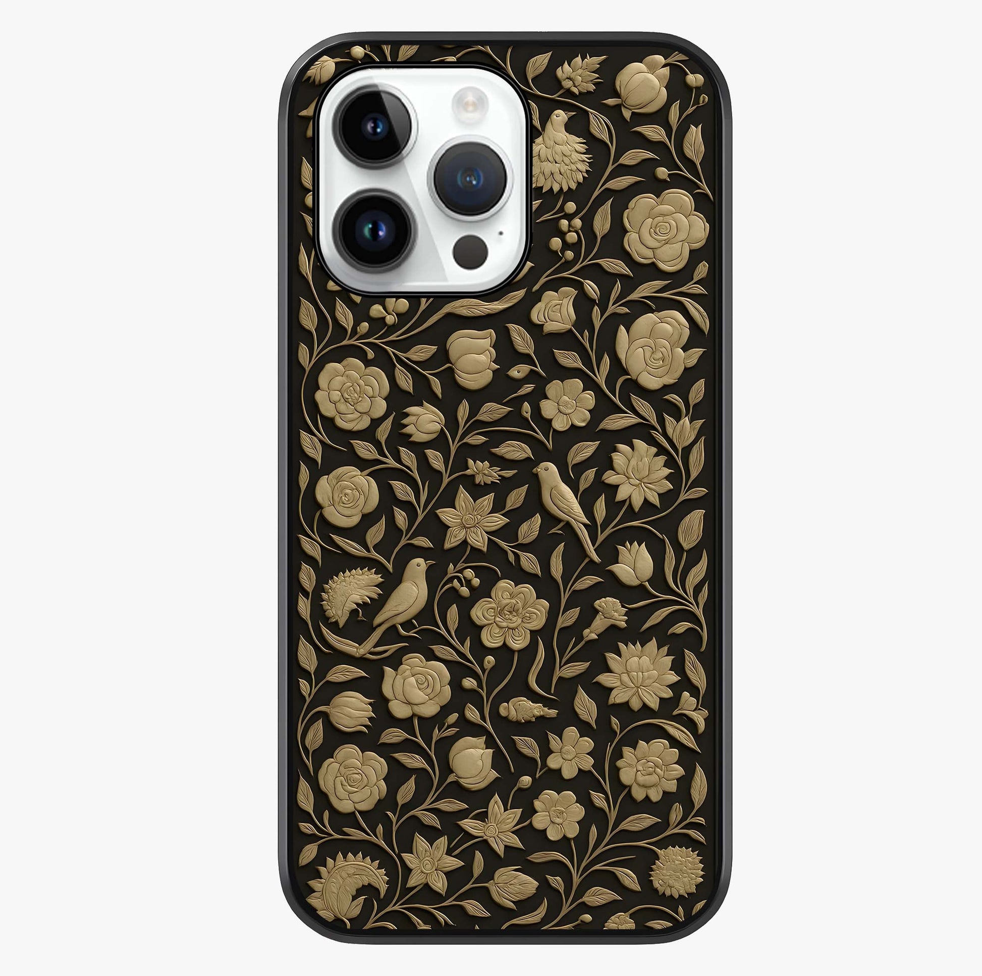 Golden Floral Majesty Glass Case showing full back design in clean flat view with glossy glass finish.