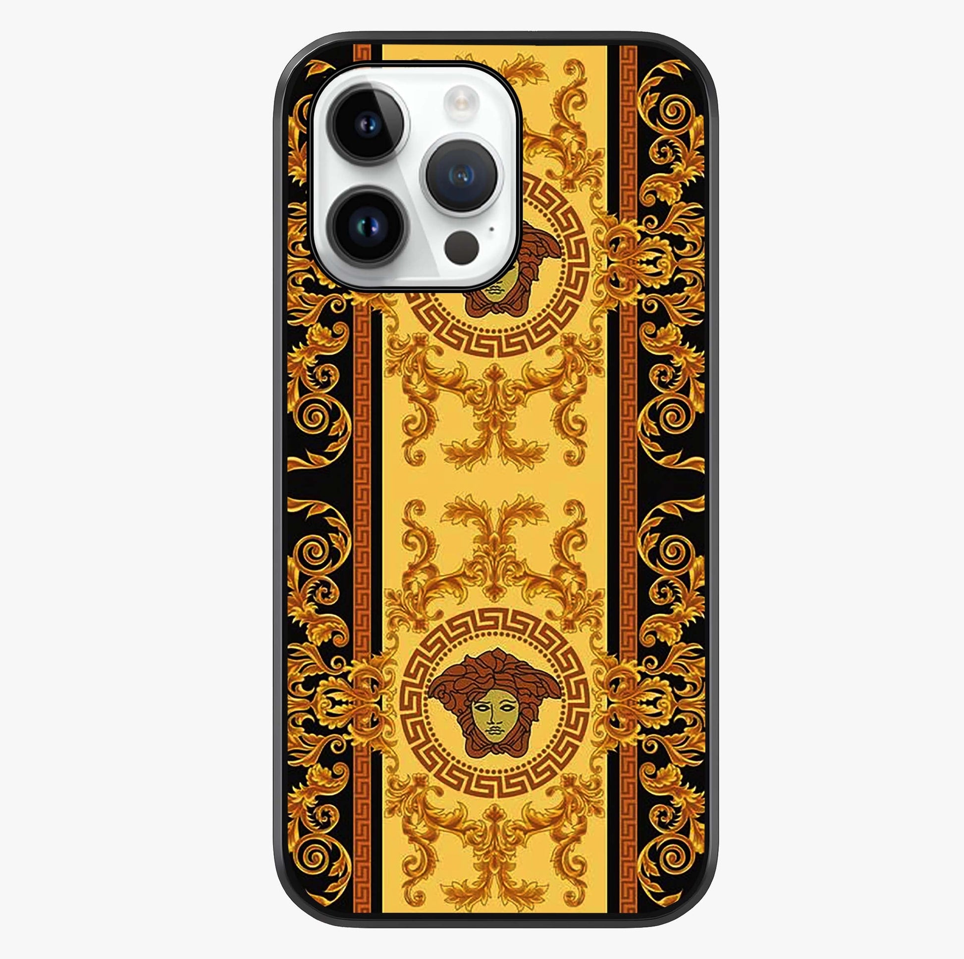 Golden Royal Heritage Glass Case showing full back design in clean flat view with glossy glass finish.