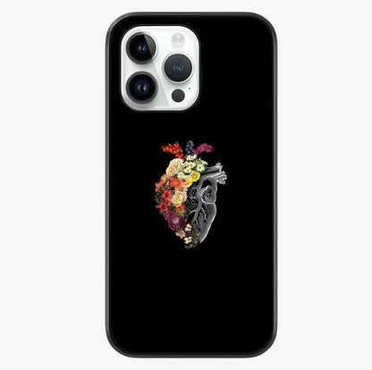Heart With Flowers Glass Case showing full back design in clean flat view with glossy glass finish.
