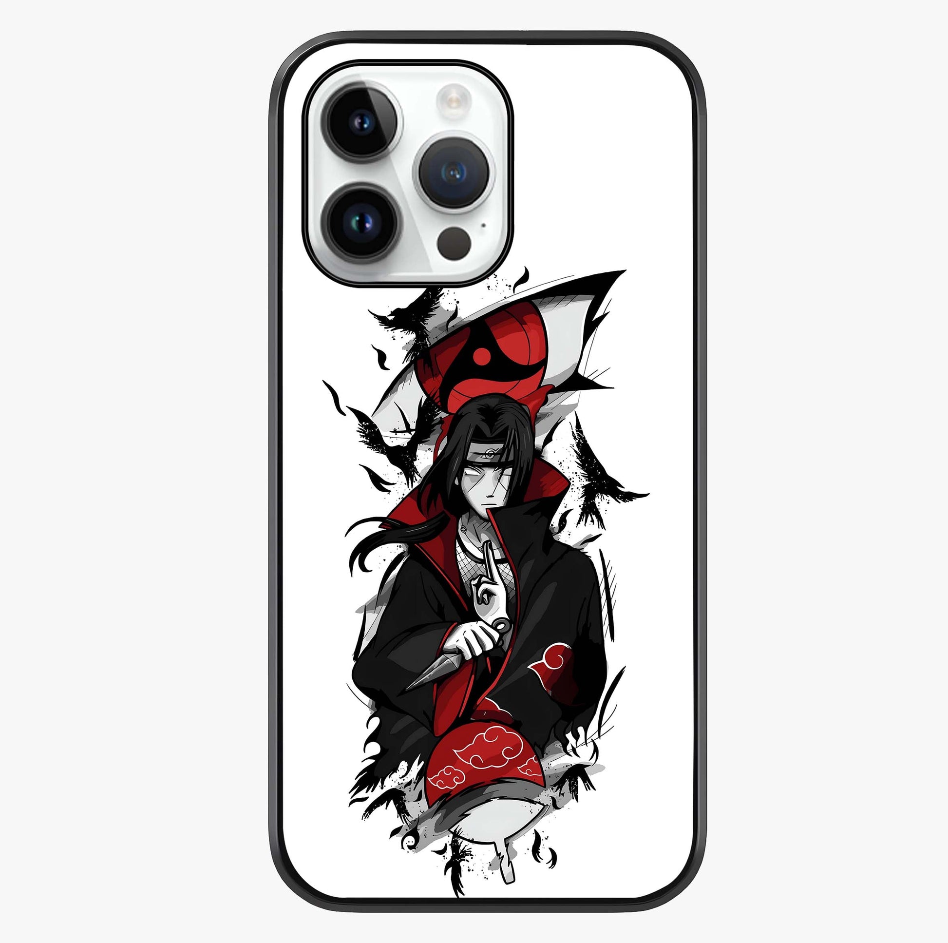 Itachi Sharingan Glass Case showing full back design in clean flat view with glossy glass finish.