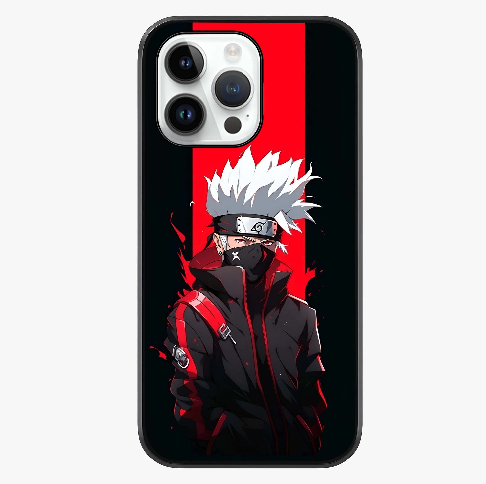 Kakashi Scarlet Shadow Glass Case showing full back design in clean flat view with glossy glass finish.
