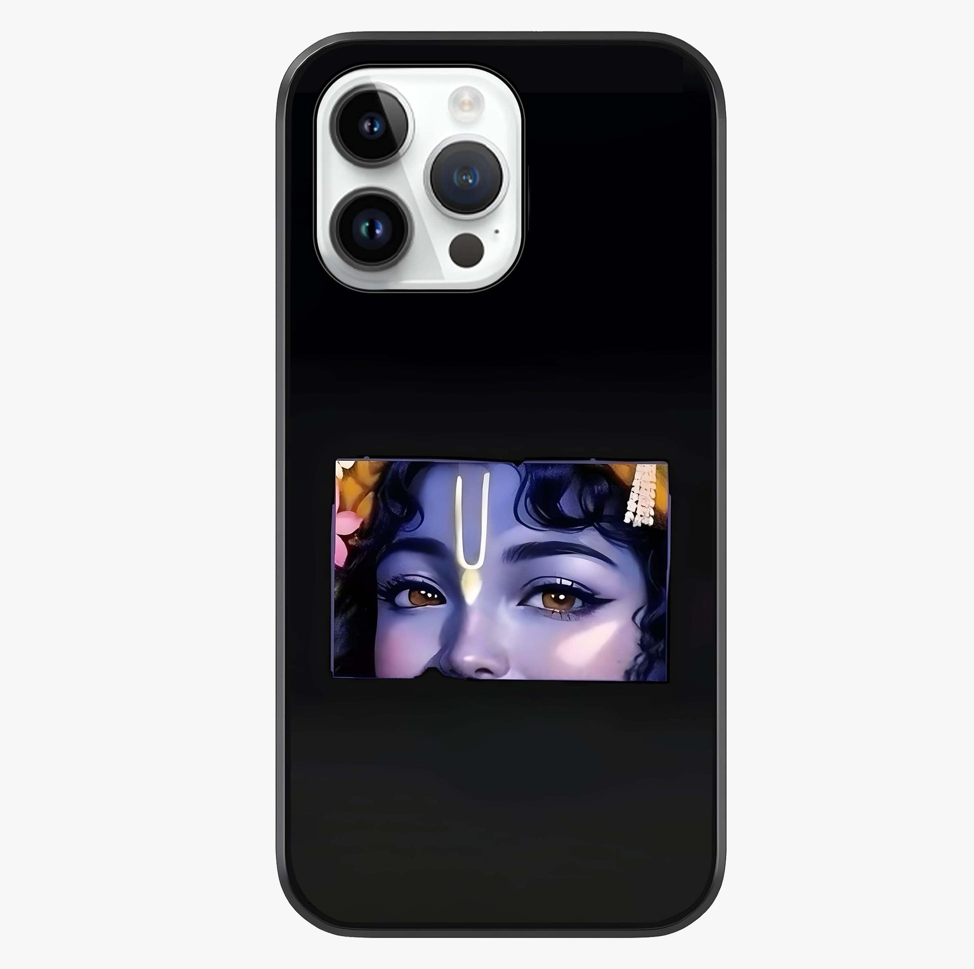 Krishna Divine Embrace Glass Case showing full back design in clean flat view with glossy glass finish.