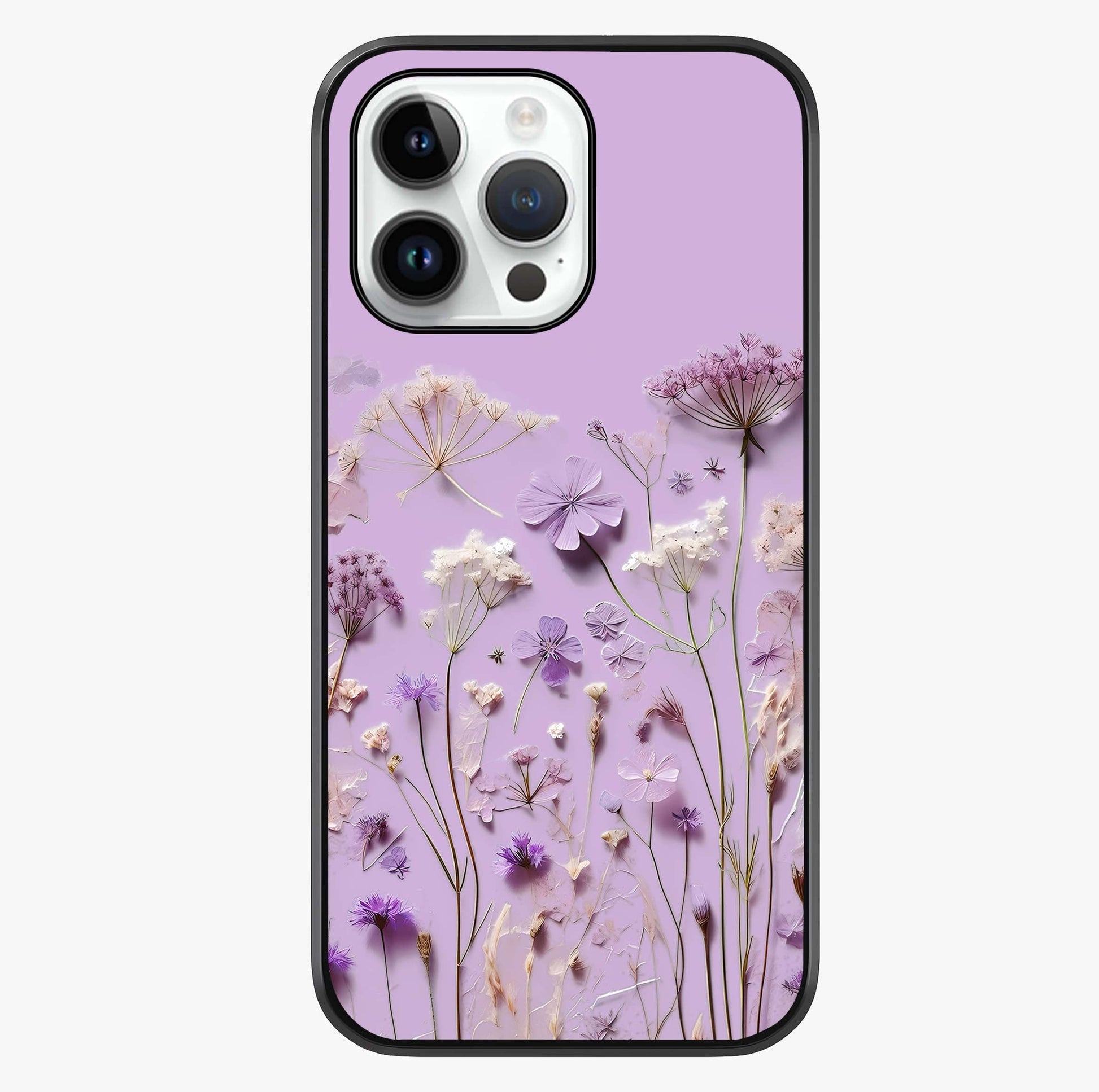 Lavender Blossom Dream Glass Case showing full back design in clean flat view with glossy glass finish.