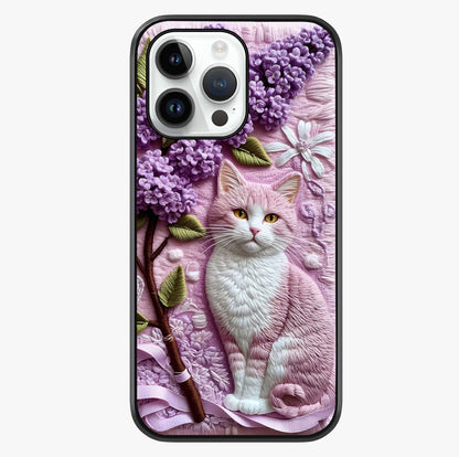 Lavender Cat Whimsy Glass Case showing full back design in clean flat view with glossy glass finish.